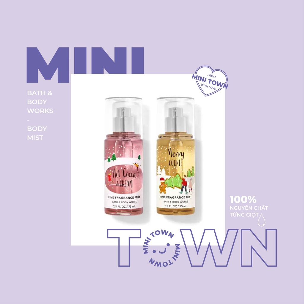 HOT COCOA & CREAM -  MERRY COOKIE Xịt Thơm Lưu Hương Toàn Thân Bath & Body Works Fine Fragrance Mist