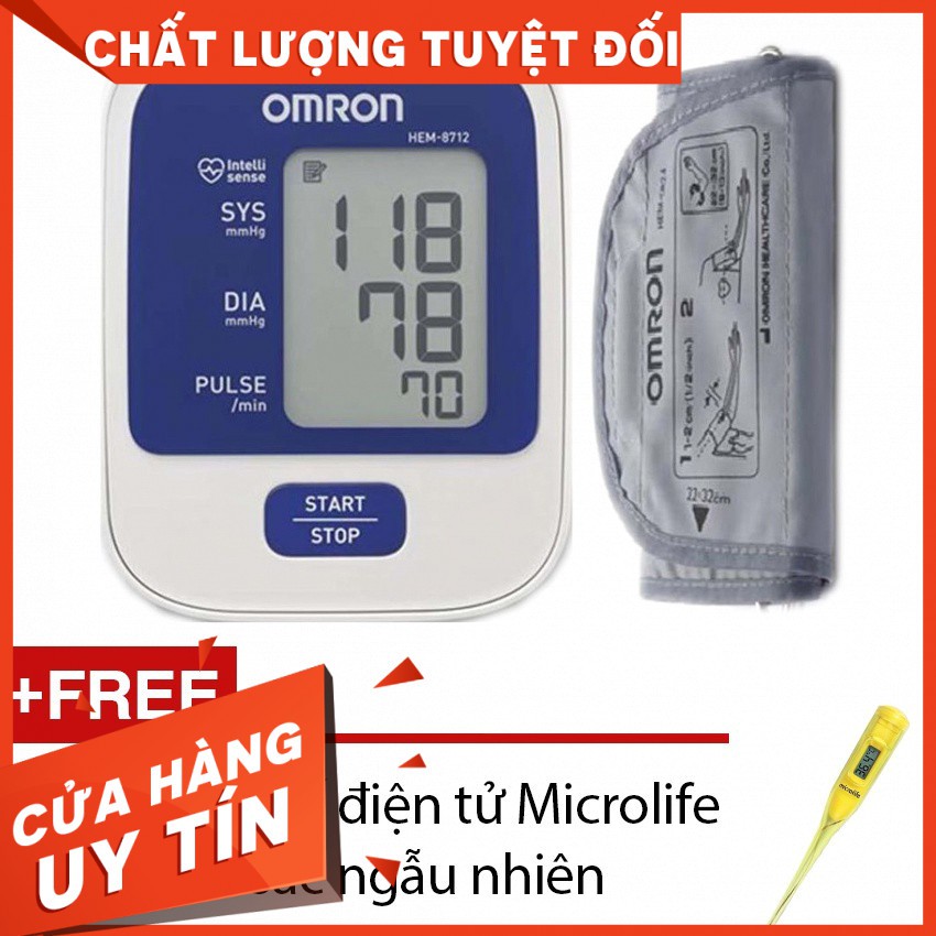 Máy đo huyết áp bắp tay Omron HEM-8712  + Tặngnhiệt kế điện tử Microlife màu sắc ngẫu nhiên