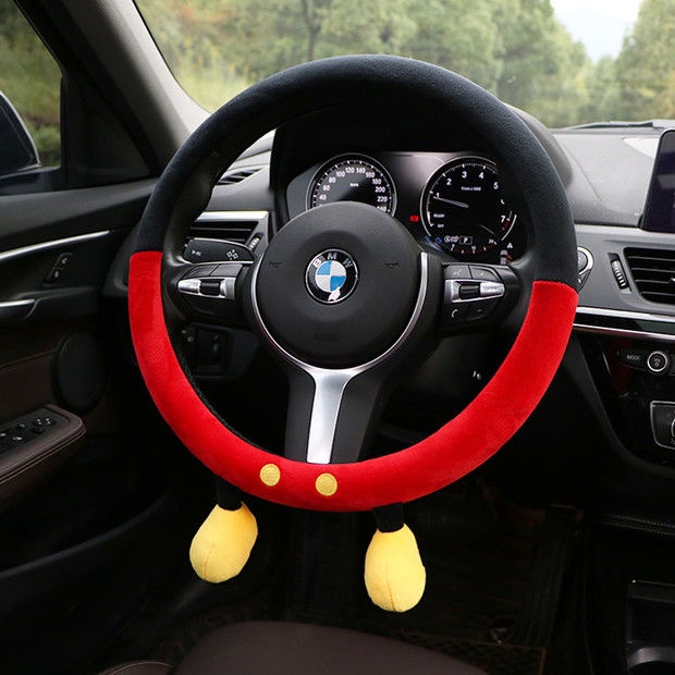 Vỏ Bọc Vô Lăng Xe Hơi Bằng Vải Bông Ngắn Thông Dụng In Hoạt Hình Dễ Thương Giữ Ấm Mùa Thu Đông Cho Volkswagen Mercedes-Benz