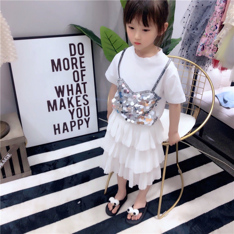 Áo Thun Cotton Tay Ngắn Đính Sequin Thời Trang Dành Cho Bé Gái