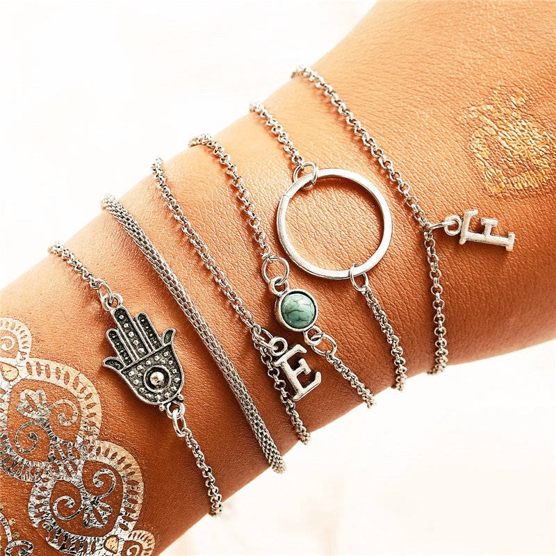 Set vòng tay kết hạt đá/vỏ sò hình mặt trăng/ngôi sao vintage thời trang dành cho nữ