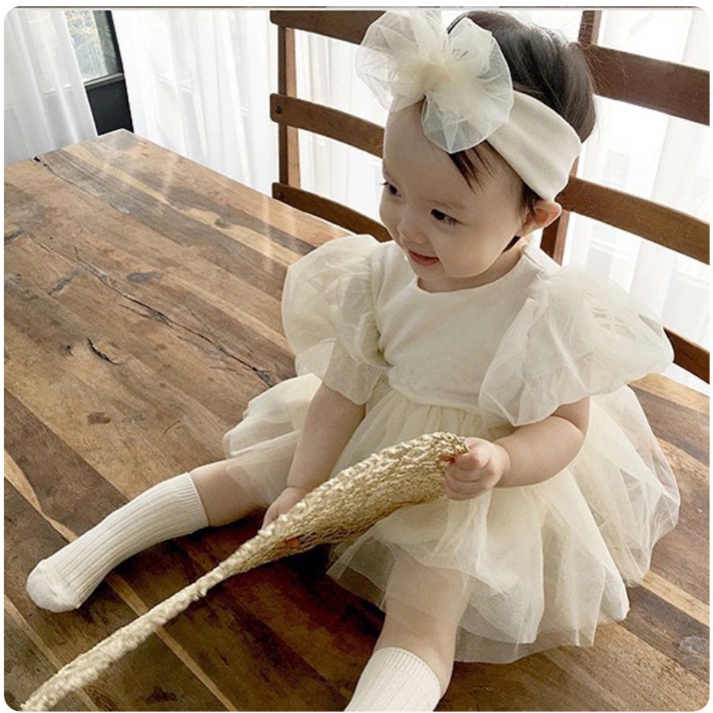 Body váy tay bồng kèm turban_