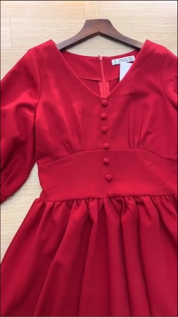 Váy xòe nữ cổ V công sở tay lỡ dáng dài đầm xòe dự tiệc thiết kế công sở TNT | BigBuy360 - bigbuy360.vn