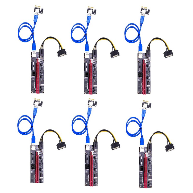 009S PCI-E Riser 1X to 16X USB PCI Express Riser Powered Adapter Card 60cm USB 3.0 Extension Cable for Bitcoin 6 Pcs