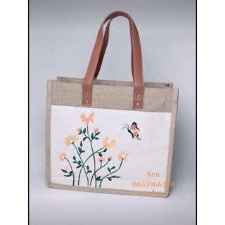 Túi xách, Túi cói, Túi handmade, túi đi biển, túi đay vẽ tay