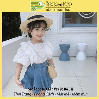 Set Áo Sơ Mi Chân Váy Bò Bé Gái Phong Cách Tiểu Thư Thời Trang Cao Cấp Chất Đẹp
