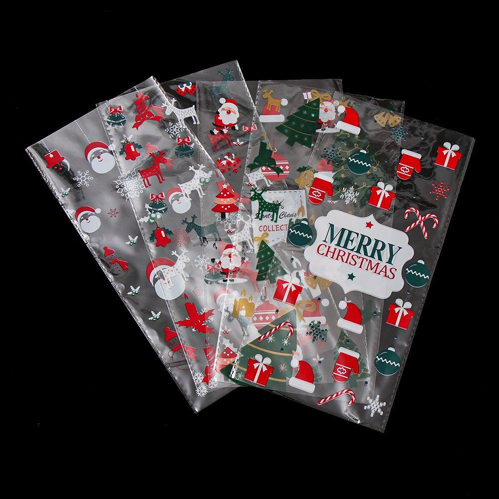KUNHEV Set 50 Túi Nhựa Đựng Kẹo Họa Tiết Giáng Sinh Dễ Thương