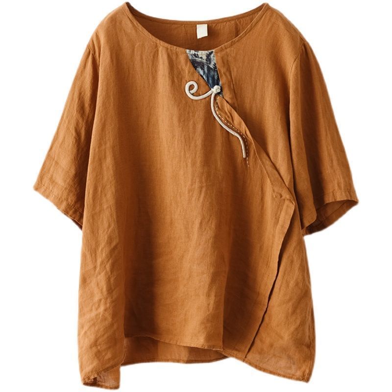Áo Sơ Mi Vải Lanh Cotton Ngắn Tay Phong Cách Retro 165058 Áo Sơ Mi Dáng Rộng Phong Cách Phương Tây Thời Trang Dễ Phối Đồ