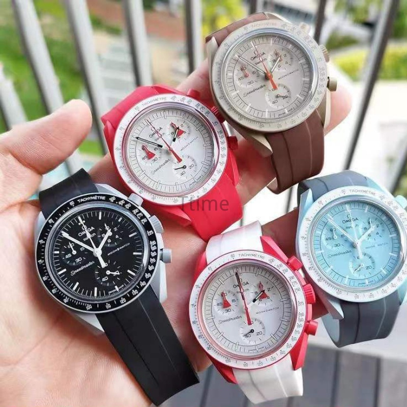 Mới Đồng Hồ Omega Swatch 20mm Họa Tiết Hành Tinh Mặt Trăng Dây Cao Su Chống Thấm Nước