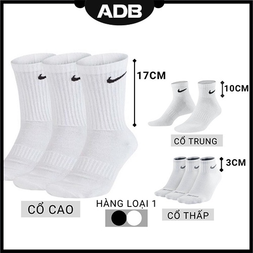 Tất Nike Cao Cổ  Vớ Nam Nữ Cổ Cao Ngắn Unisex Cao Cấp Trơn Màu Trắng Đen Thể Thao Dài Hàng Loại 1