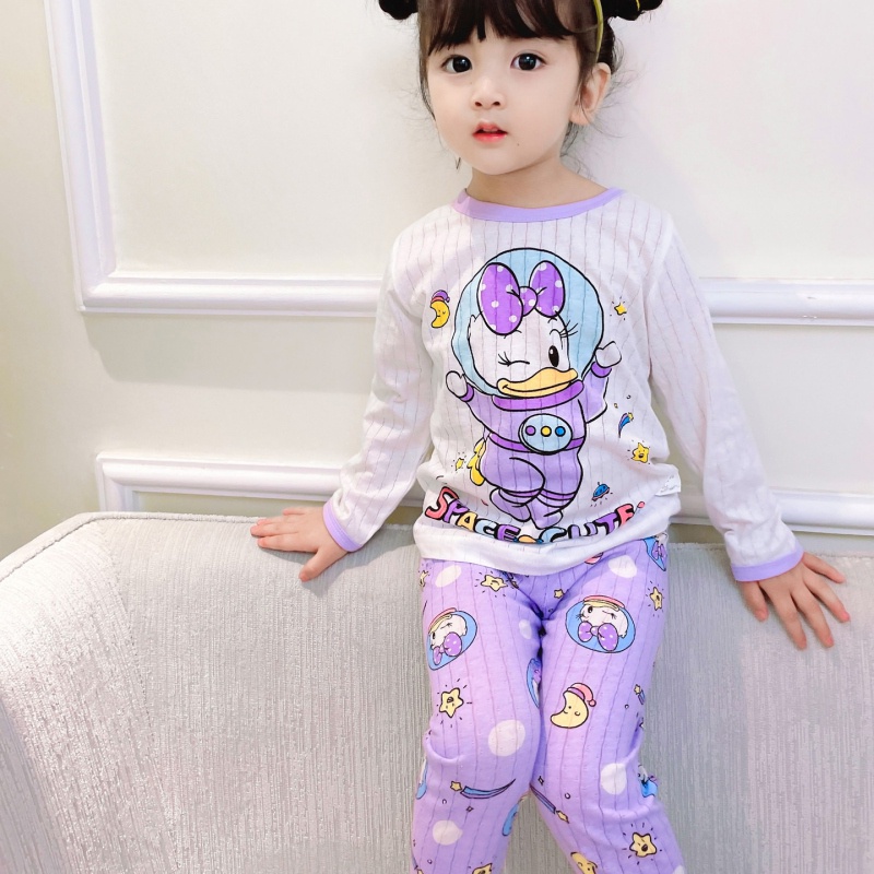 Bộ Đồ Cotton Dài Tay Thoáng Khí Họa Tiết Hoạt Hình Xinh Xắn Dành Cho Bé