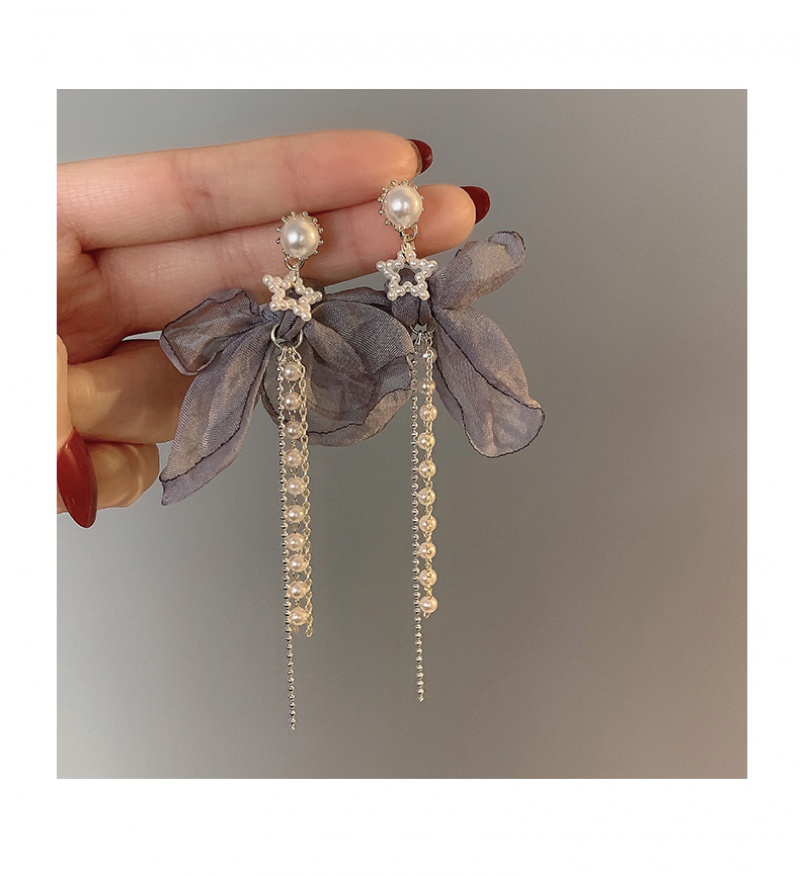 Bông Tai Phối Nơ Lưới Đính Ngọc Trai Thời Trang Hàn Quốc 2023 Cho Nữ