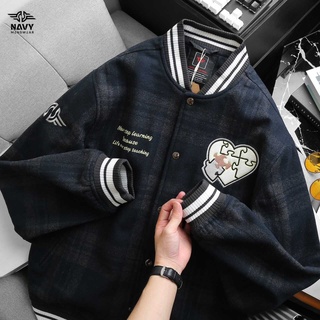 ÁO KHOÁC BOMBER NỈ DẠ KẺ BIG SIZE NAM