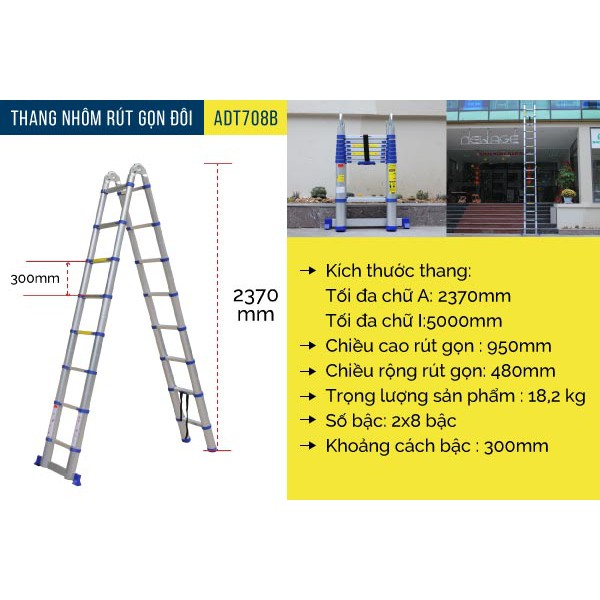 Thang nhôm rút gọn (chữ A) Advindeq ADT708B (màu xanh)