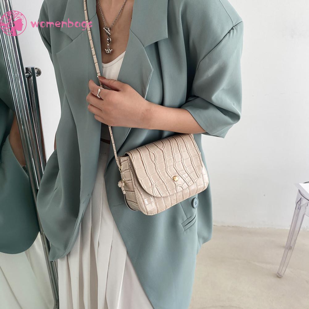 READY√Retro Women Stone Pattern PU Pure Color Shoulder Messenger Bag Mini Handbag