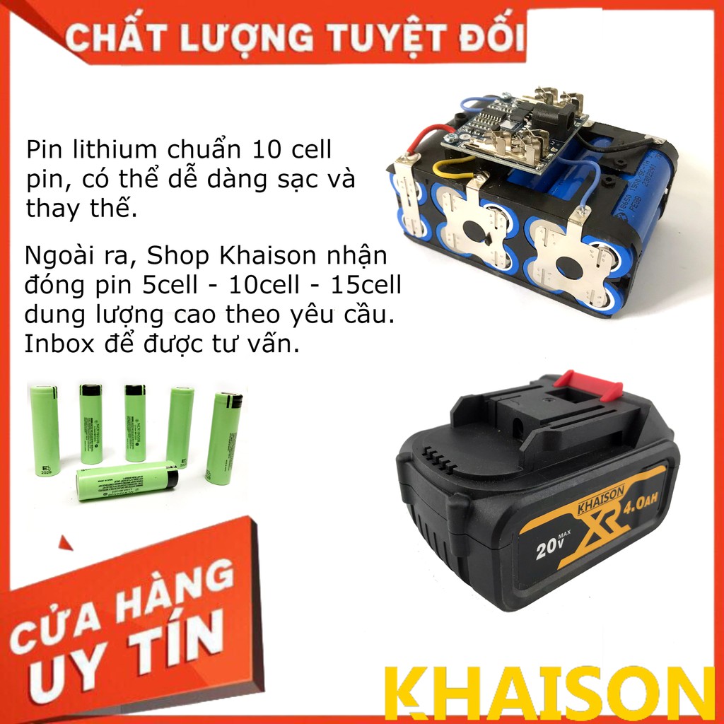 Máy khoan pin 3 chức năng không chổi than đầu 13mm Khaison (màu xanh)