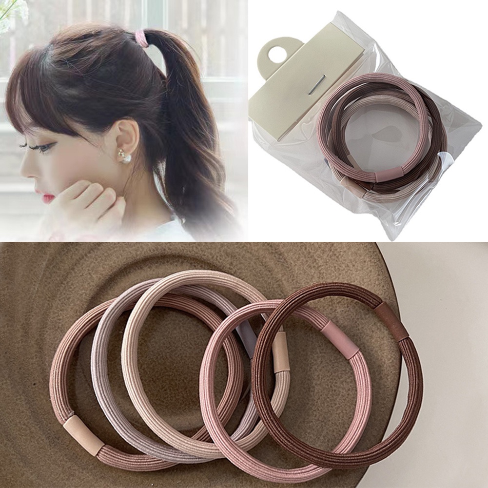 Bộ 5 Dây Buộc Tóc Cao Su Co Giãn Màu Trơn Thời Trang