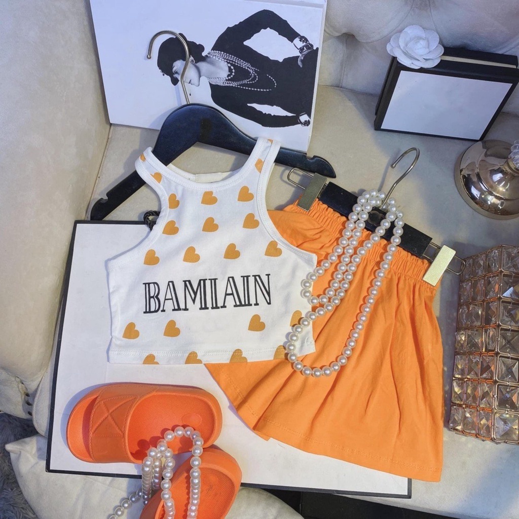 (10-30kg) Set đồ bộ bé gái áo ba lỗ quần váy TTN15 Set bộ tim - Quần áo trẻ em size đại TTR288