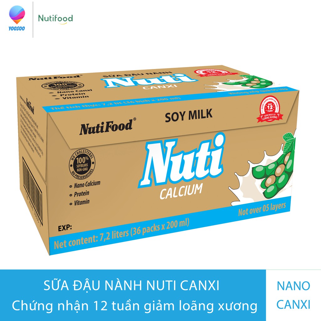 01 Thùng Sữa Đậu Nành Nuti Nguyên Chất/ Canxi 200ml - Hộp hoặc Bịch lựa chọn - Thương Hiệu NUTIFOOD - YOOSOO MALL