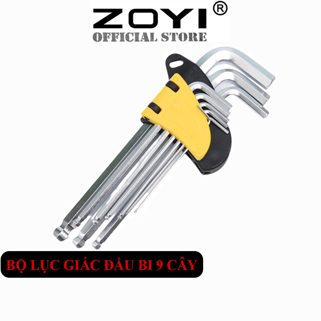 Bộ Lục Giác Đầu Bi 9 Cây ZOYI Thép Không Gỉ CR-V6150 Dụng Cụ Tháo Vặn Chống Mài Mòn Bọc Nhựa An Toàn Ứng Dụng