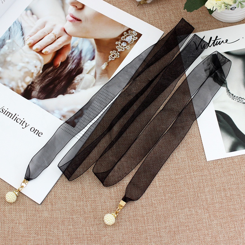 Đai váy vải voan trơn gắn ngọc, dây lưng nữ thắt nơ thanh lịch