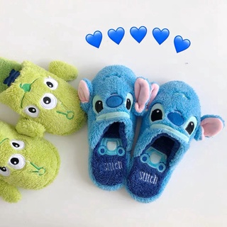Hoạt Hình Stitch Ba Mắt Bé Trai Dép Nhà Tầng Cotton Giày Thu Đông Trong Nhà Chống Trơn Trượt Sang Trọng Cặp Đôi Dép