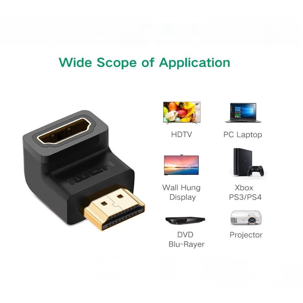 Đầu nối cổng HDMI male sang HDMI female vuông góc 90 độ UGREEN 20109  - Hàng phân phối chính hãng - Bảo hành 18 tháng