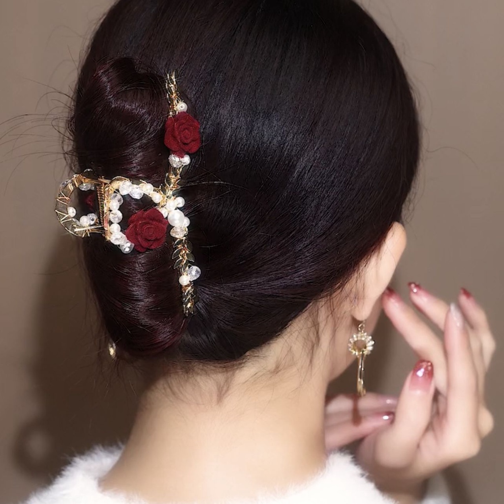 Mới Kẹp Tóc Hình Hoa Hồng Đính Ngọc Trai Nhân Tạo Thời Trang