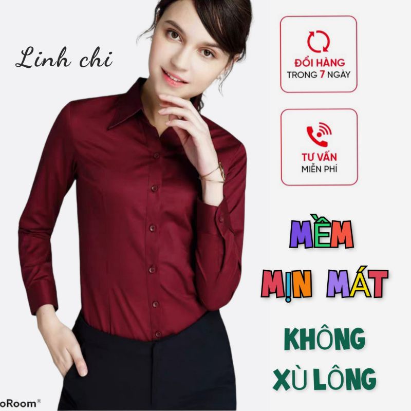 Áo sơ mi nữ form ôm nhỏ tay dài màu đỏ đô cao cấp vải kate ý cực đẹp vải mịn sang trọng ít nhăn TDDD01 - Hàng mới về
