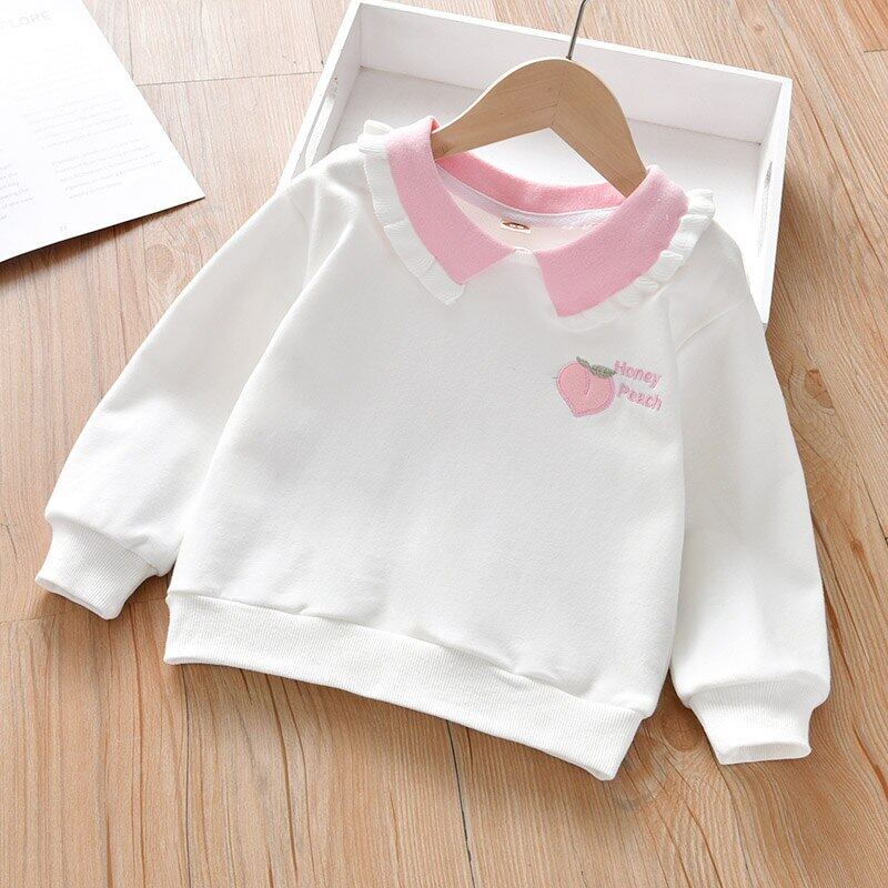 Áo Thun Cotton Tay Dài Thêu Hình Quả Đào Thời Trang Xuân Thu Cho Bé Gái 2-6 Tuổi