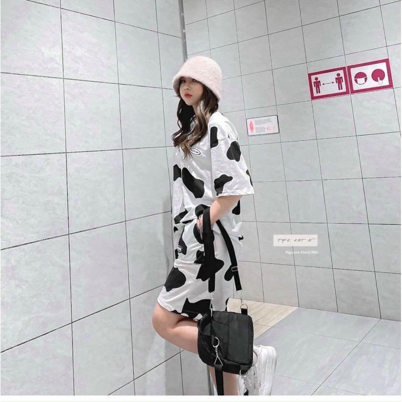 [RẺ VÔ ĐỊCH] Sét Đồ Bộ Thể Thao Nam Nữ Mặc Nhà In Hình Bò Sữa Logo Phong Cách Ulzzang Unisex, Freesize Chất Thun Cotton