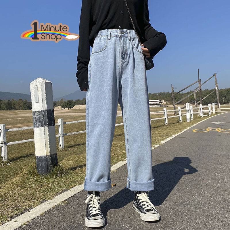 Quần jean nữ ống rộng lưng cao basic (Có Bigsize) - Quần jean baggy dáng suông rộng lưng cao - QJ012 1Minute Shop | BigBuy360 - bigbuy360.vn