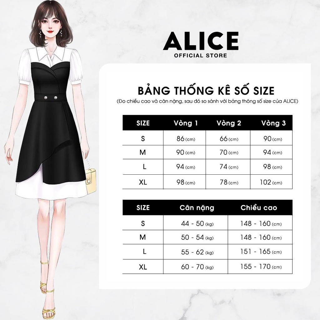 Đầm Công Sở Cổ Vest Phối Dập Ly ALICE V710, Váy Đen Thiết Kế Tôn Dáng Sang Trọng | BigBuy360 - bigbuy360.vn
