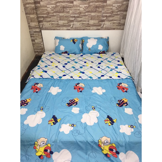 Bộ drap cotton poly gồm: drap, 2 vỏ nằm, 1 vỏ chăn