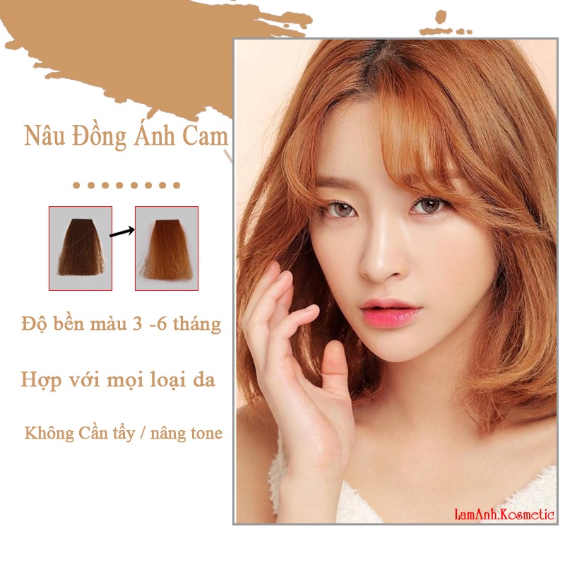 Thuốc nhuộm tóc NÂU ĐỒNG ÁNH CAM màu nhuộm lên màu chuẩn tone kem nhuộm an toàn không sót da đầu hàng chính hãng, amanh