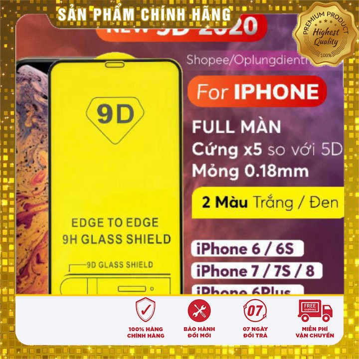 Miếng dán Kính cường lực 9D đế vàng full màn iphone 6 / 6s / 7 / SE / 8 / Plus / X / Xs / Xr /11 / 12 / MINI / PRO / MAX