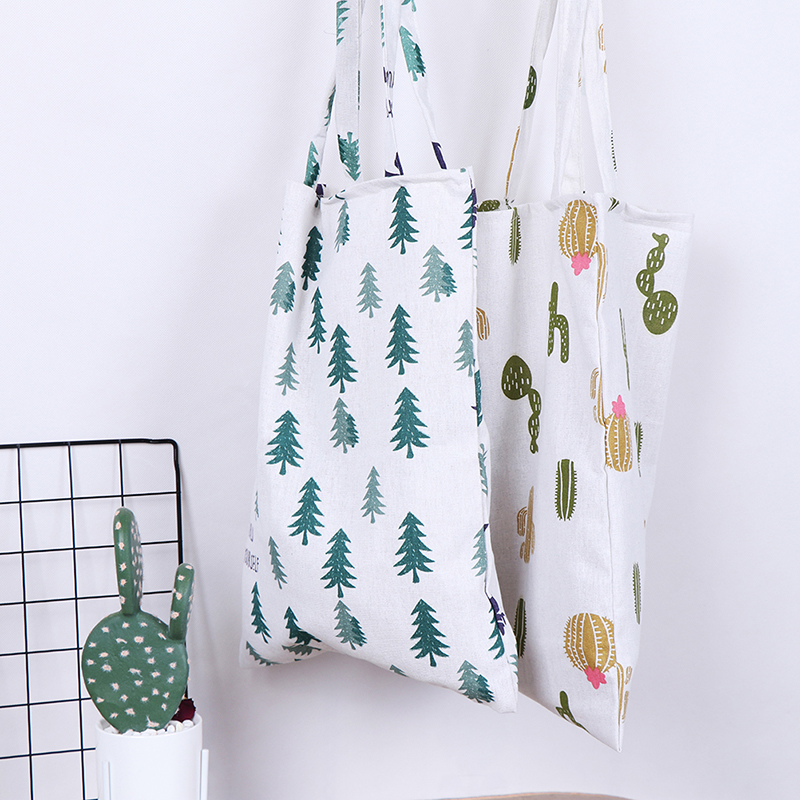 Túi xách tote GJCUTE vải lanh họa tiết xương rồng