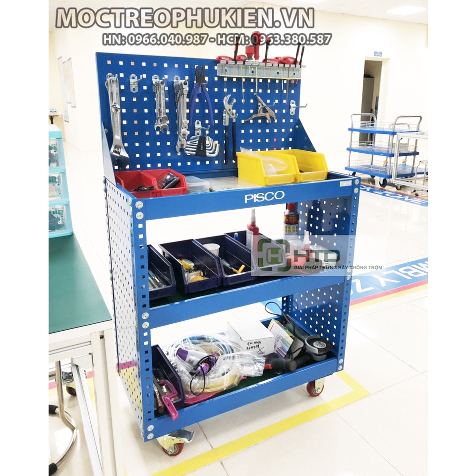 Kệ treo dụng cụ cơ khí chữ L có bánh xe, giá treo dụng cụ cơ khí - HTDVN