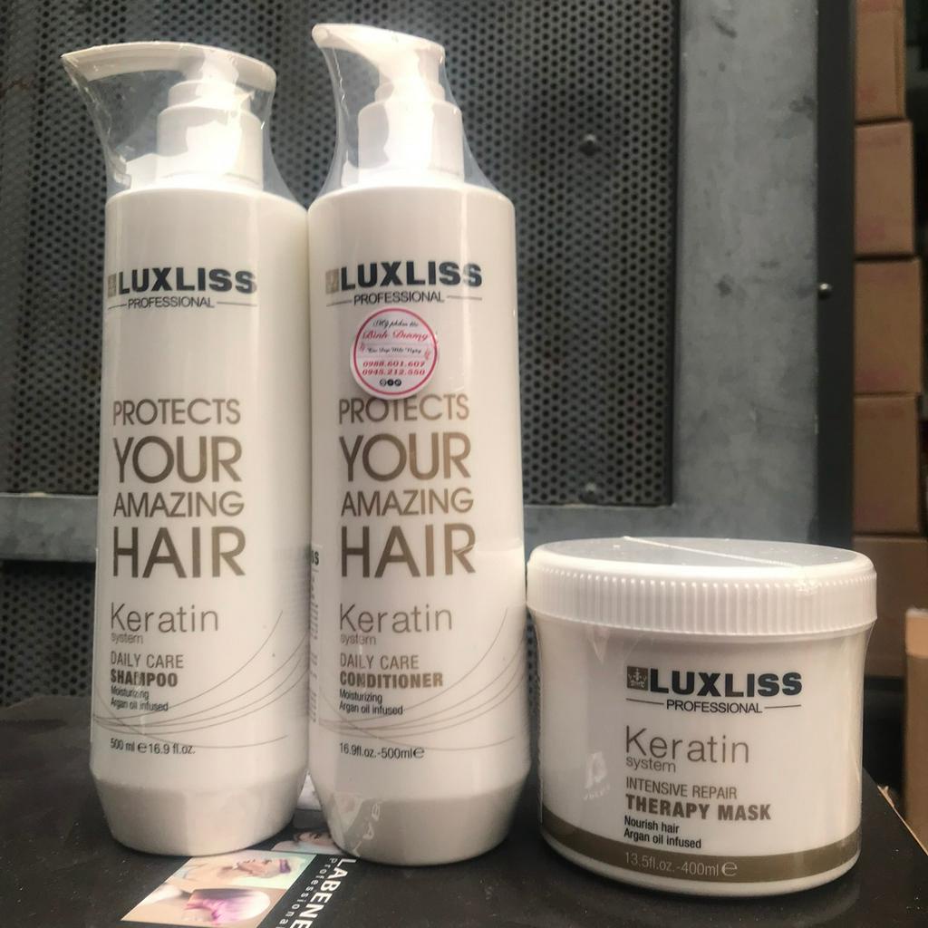 combo Gội -Xả -Mặt nạ- siêu dưỡng tóc Luxliss Protects Your Amazing Hair KERATIN Daily Care 500mlx2/400ml_{NEW}_