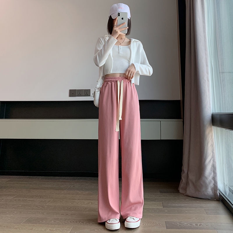 SUXI Quần Dài Ống Rộng Lưng Cao Màu Sắc Đơn Giản Thời Trang Mùa Hè Cho Nữ