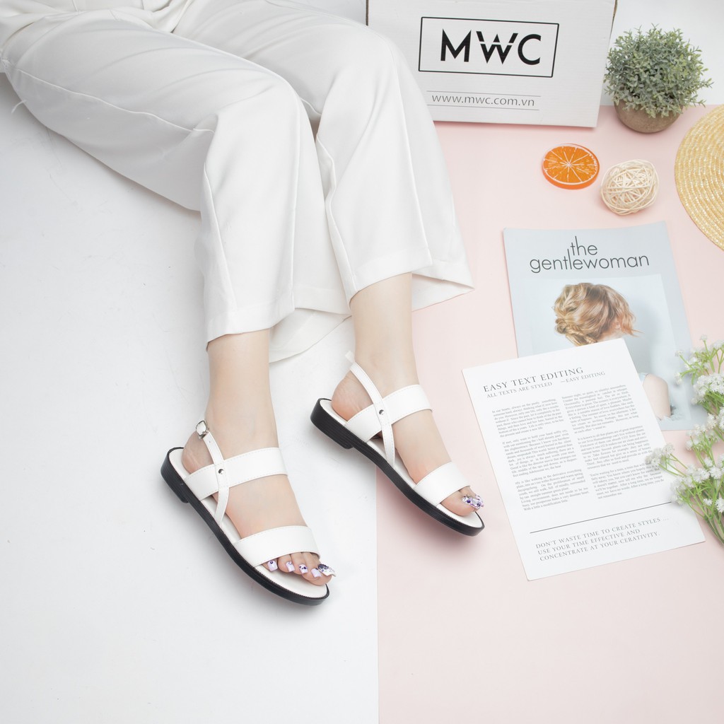 Giày Sandal Nữ MWC Đế Bệt Quai Ngang Màu Đen Trắng XanhL NUSD- 2580