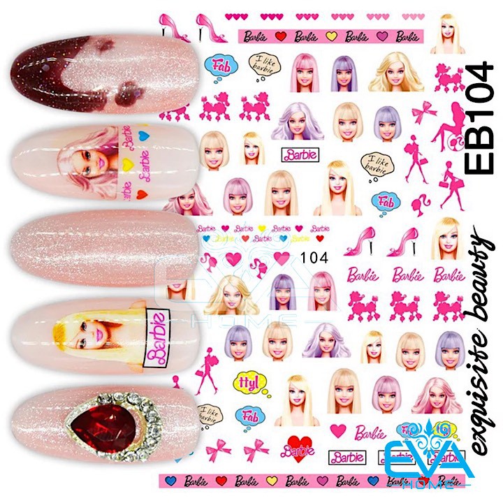 Decal Dán Móng Tay 3D Nail Sticker Hoạ Tiết Hoạt Hình Búp Bê Barbie EB104