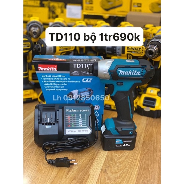 Máy bắn vít Makita 12V TD110 full bộ.