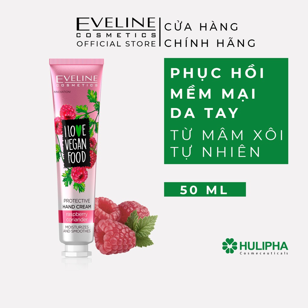 Kem Eveline I love Vegan ngăn ngừa khô da tay, phục hồi sự mềm mại cho da hương mâm xôi - tuýp 50ml