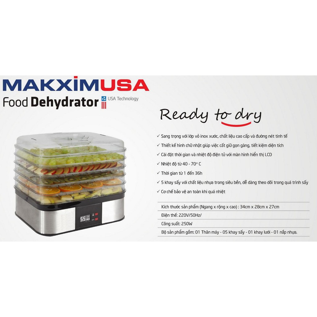 Máy sấy khô hoa quả, thịt, thực phẩm makxim MKX-DH-2015