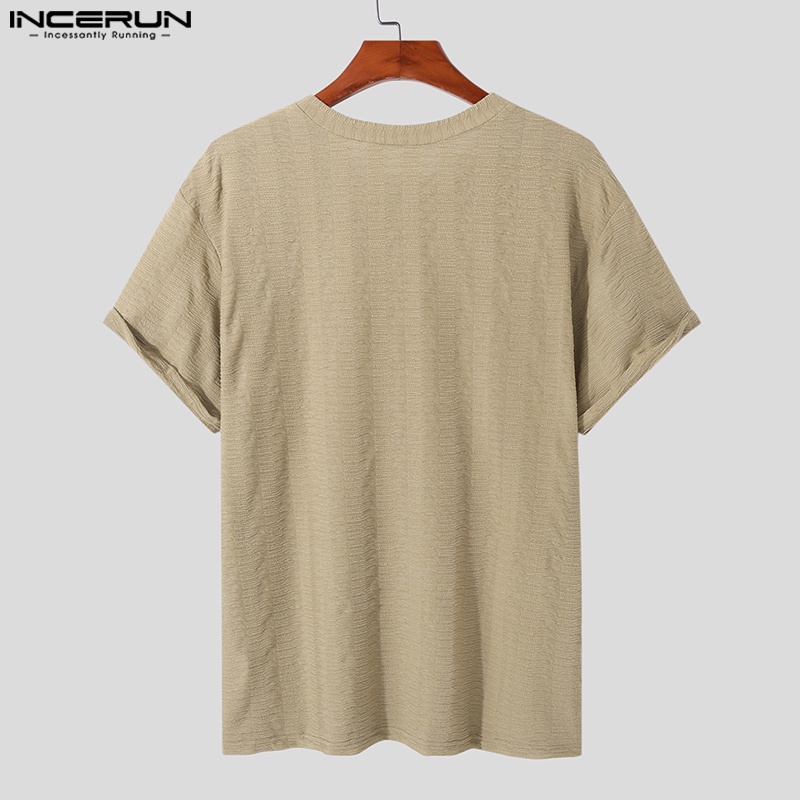 Áo thun INCERUN tay ngắn cổ thuyền phong cách cổ điển cho nam