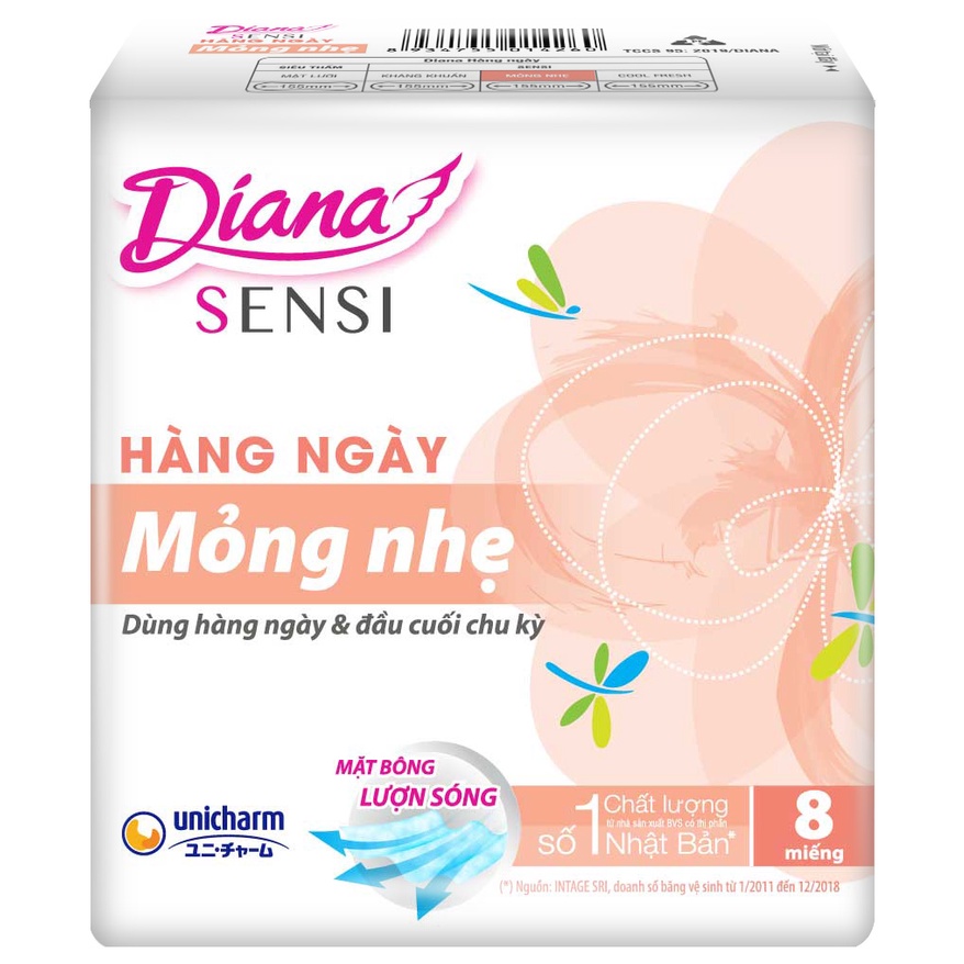 [BVS] Băng vệ sinh Diana SENSI Hàng ngày Slim - Mỏng nhẹ 8 miếng