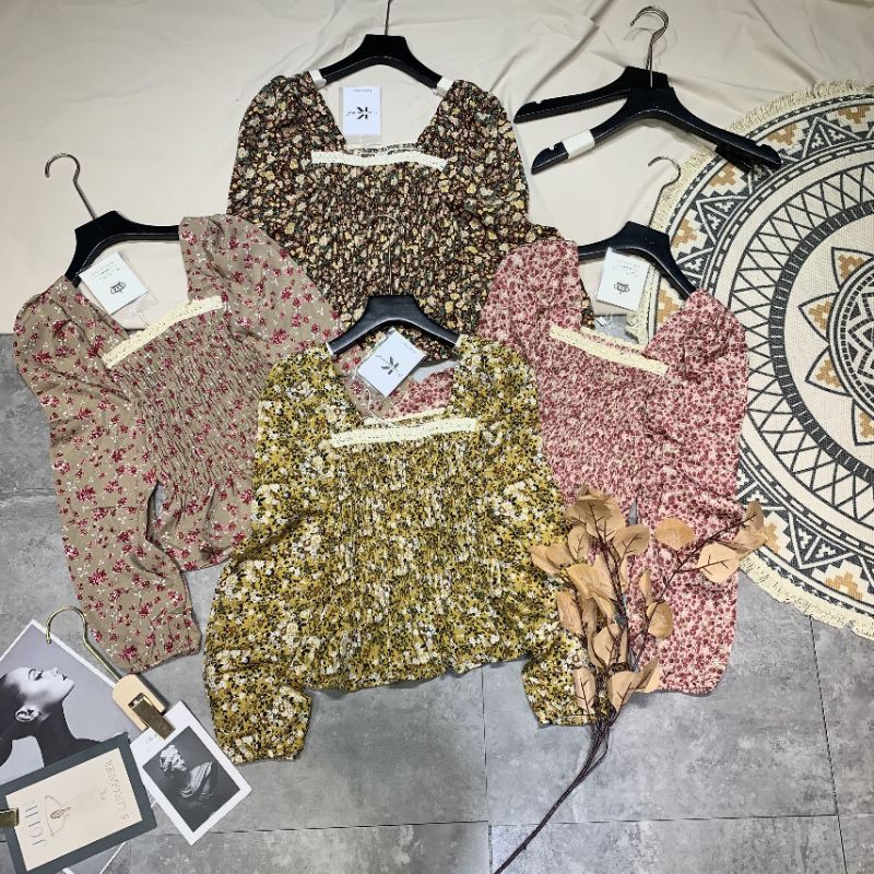 [Mã FAMAYWA giảm 10K đơn 50K] Áo sơ mi kiểu hoa nhí cổ vuông tay bồng tiểu thư | BigBuy360 - bigbuy360.vn