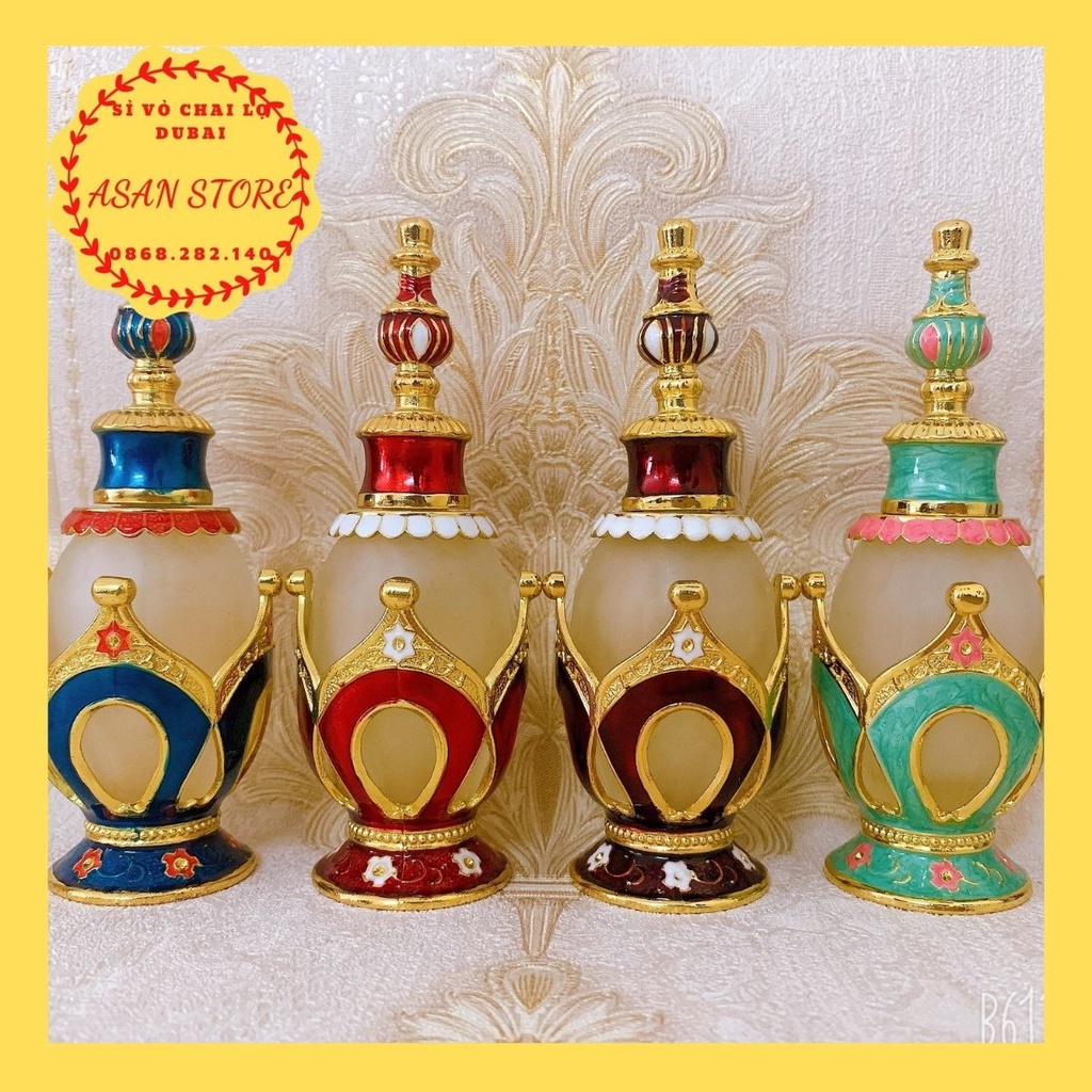 VỎ CHAI TINH DẦU DUBAI THÁP CÁNH SEN XANH/ĐỎ 25ML