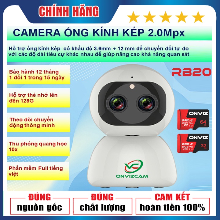 Camera ONVIZCAM RB20 wifi robot thông minh mắt kép siêu zoom 10x sử dụng app Carecam pro quay quét